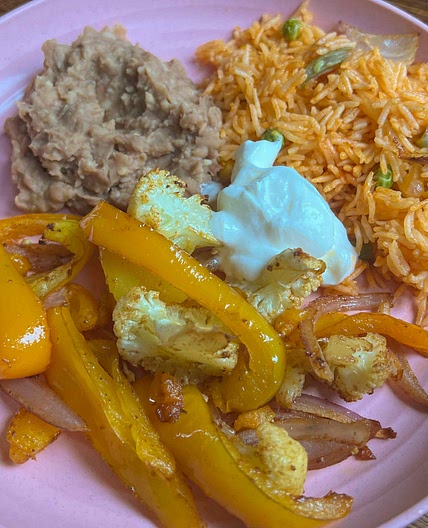 Roasted Veggies, IP Refried Beans & Mexican Red Rice