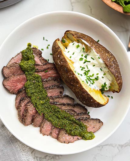 Easy Chimichurri Steak and Baked Potato. Only 5 Ingredients!