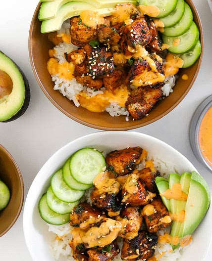 SWEET & SPICY SALMON RICE BOWLS