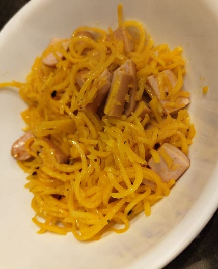 Garlicky Butternut Squash Noodles with Kielbasa