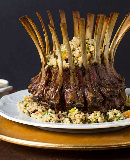 Crown Roast of Lamb With Couscous Stuffing and Pistachio-Mint Sauce