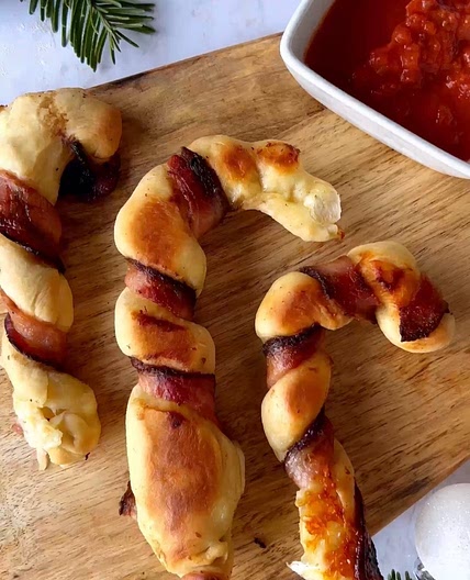 Bacon Wrapped Cheesy Stick “Candy Canes”