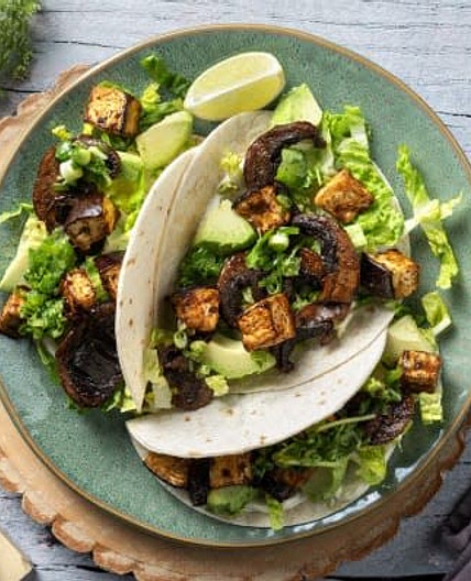 Chipotle mushroom aubergine tacos