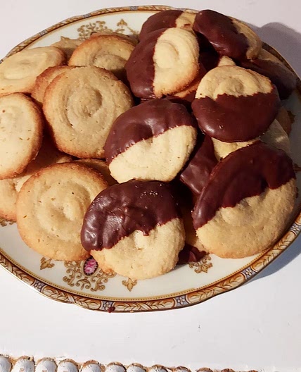 Butter cookies dipped in chocolate
