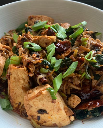 Tofu and Enoki Mushroom in a chilli black bean sauce