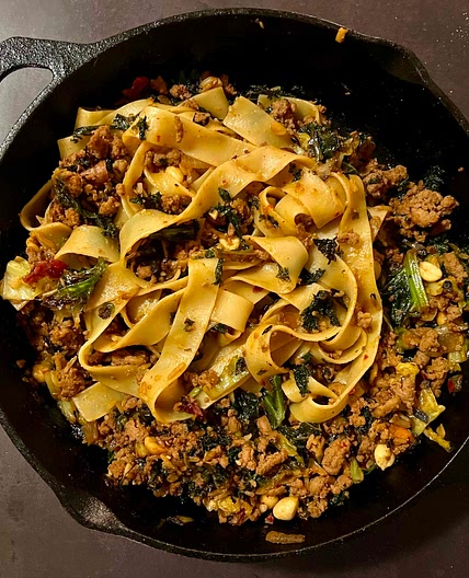 Turkey, kale, and cabbage stir fry 