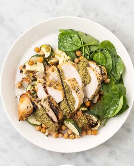 Chicken, chickpea, zucchini salad