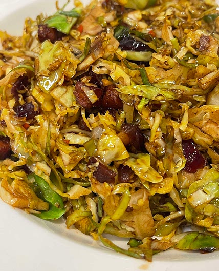 Shredded Brussel Sprouts with Chorizo