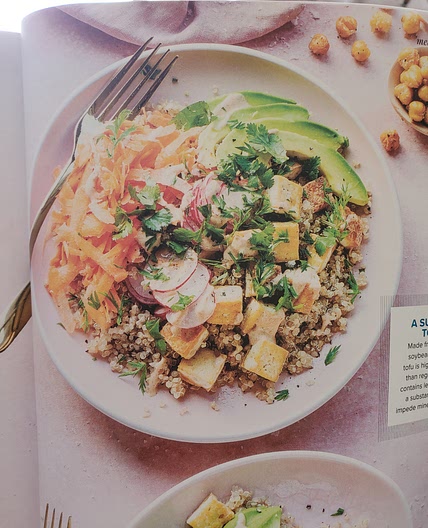 Crispy tofu over quinoa