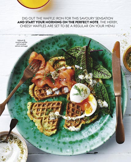 Halloumi and Zucchini Waffles with Smoked Salmon and Eggs