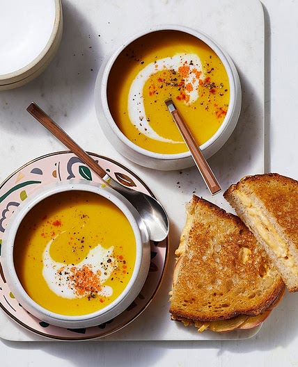 Butternut Squash Soup with Apple Grilled Cheese Sandwiches