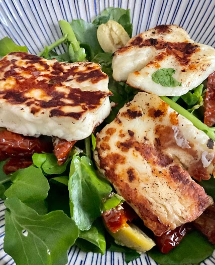 Mediterranean Halloumi Salad and Herb Dressing