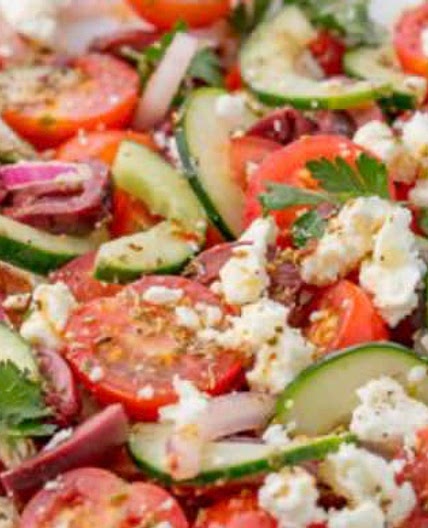 Greek salad with avocado 