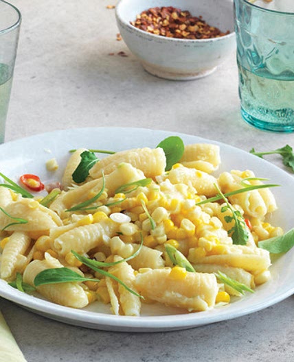 Campanelle with Corn, Scallions, and Arugula
