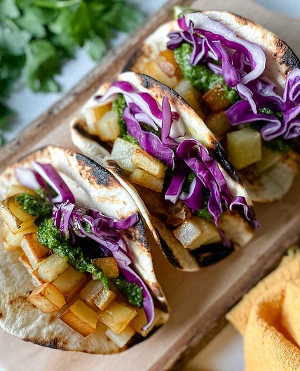 Spicy Potato Soft Tacos with Chimichurri