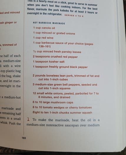 Zesty pork kabobs page 183