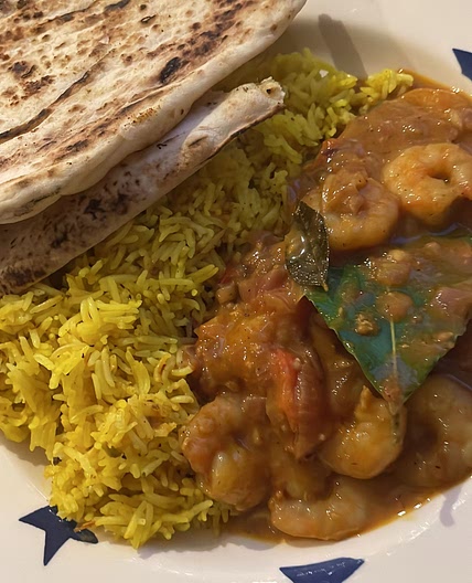 Prawn curry with pilau rice