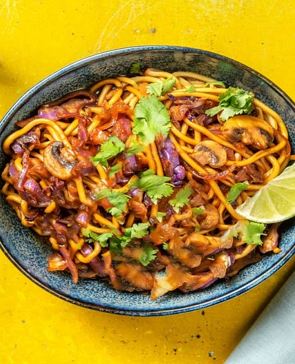 Veggie Pancit Inspired Noodles with Mushrooms, Lime and Coriander