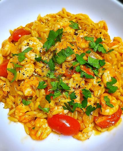 One-Pan Shrimp and Pearl Couscous With Harissa