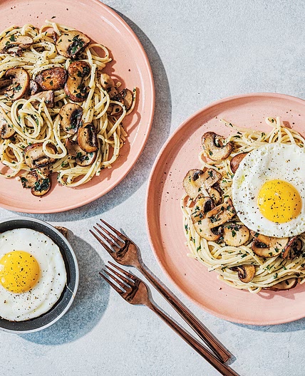 Languedoc pasta with mushrooms and fried egg recipe