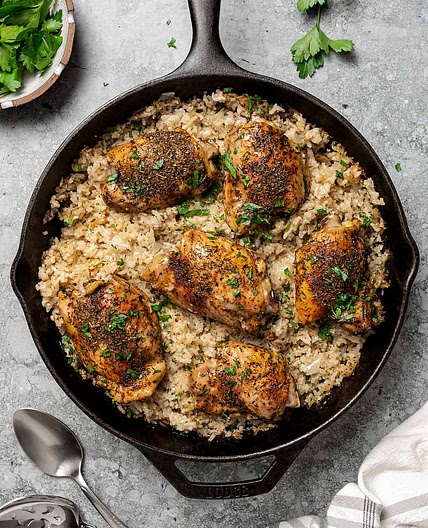 Garlic Butter Chicken Thighs and Rice Recipe