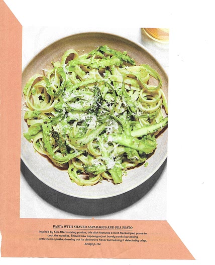 Pasta with Shaved Asparagus and Pea Pesto