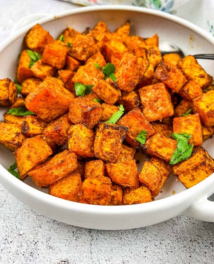 Air Fryer Sweet Potato Cubes (sweet & spicy!)