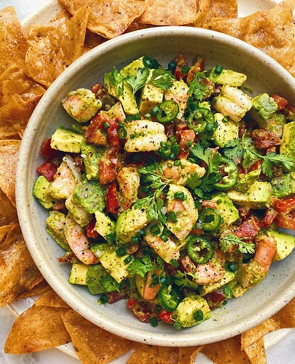 Shrimp, Avocado and Tomato Salad with Spicy Cilantro-Lime Dressing - Wu Haus