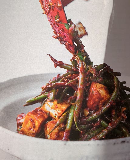 Tofu and French beans with chraimeh sauce (Ottolenghi, Simple)