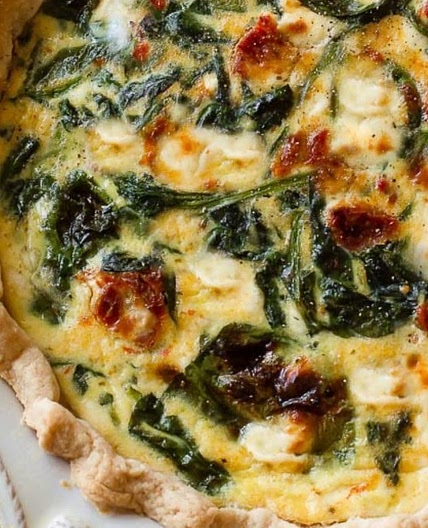 Goat cheese, spinach and sundried tomato quiche