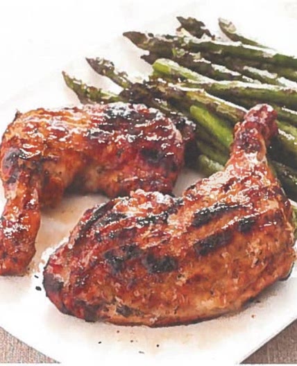 Grilled Wine-and-Herb-Marinated Chicken with Asparagus