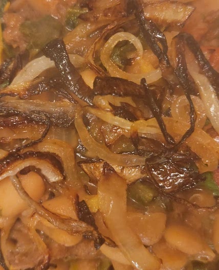 Rosemary White Beans With Frizzled Onions and Tomato