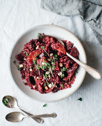 vibrant valentine's day: pink quinoa salad w/ beets, blood orange + chimichurri — dolly and oatmeal