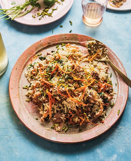 Chicken pilaf with cardamom, carrot and orange recipe