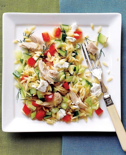 Lemony Orzo Veggie Salad with Chicken