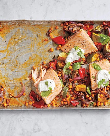 Roasted Salmon with Chickpeas, Zucchini & Red Peppers
