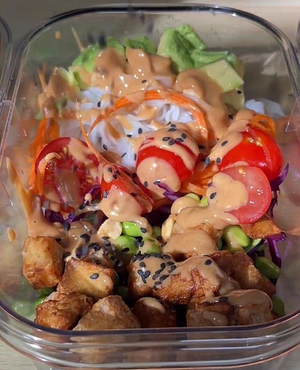 Satay inspired tofu noodle salad
