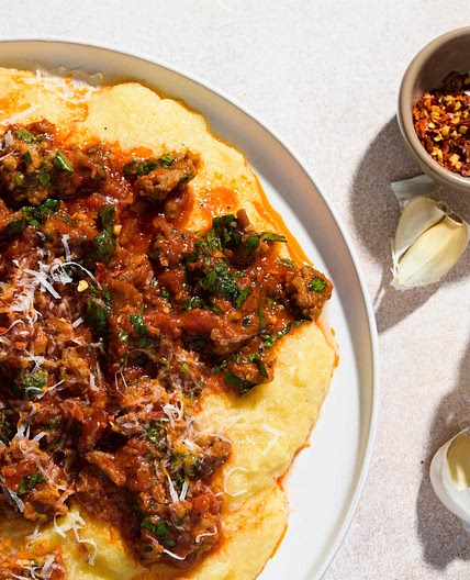 Tomato & Sausage Ragout over Polenta