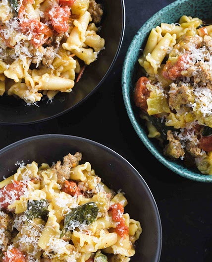 Pasta w/ Italian Sausage, Tomatoes & Eggplant