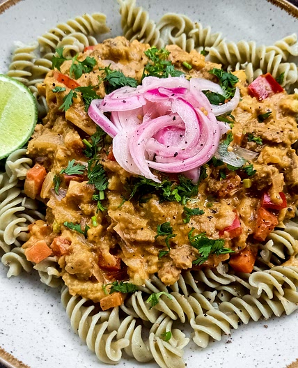 Grilled Eggplant Curry with Pasta