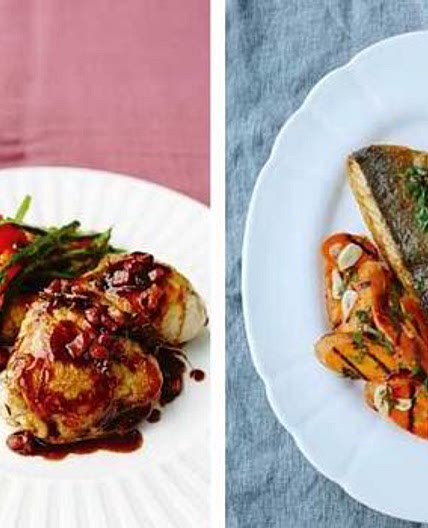 Chicken in balsamic vinegar with asparagus salad