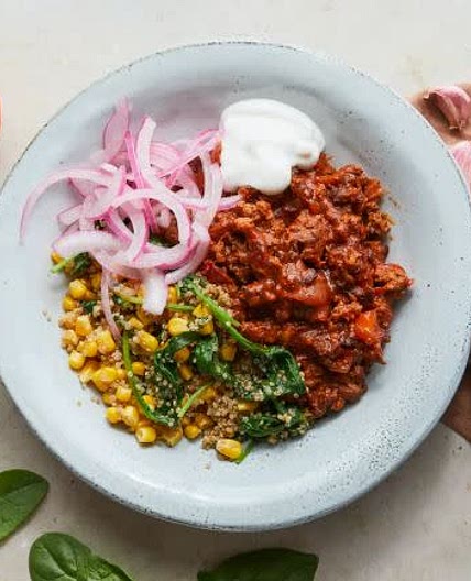 Vegan Barbacoa with Corn & Spinach Quinoa