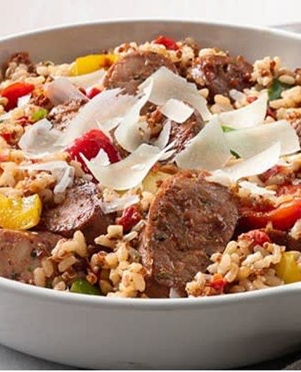 Sausage, pepper, and grain skillet