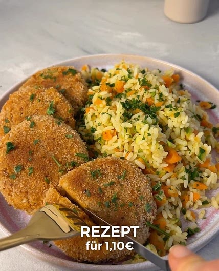 Linsen-Schnitzel und Gemüsereis 