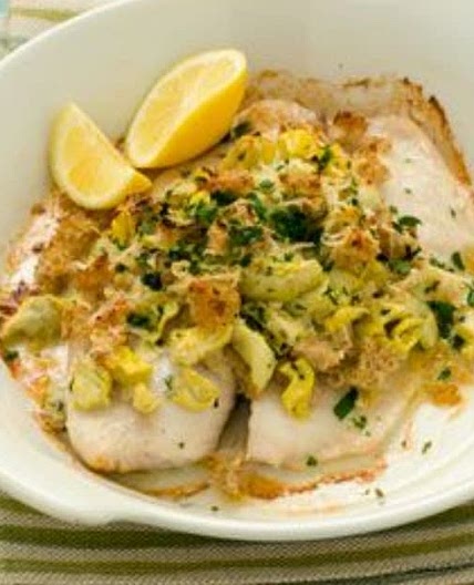 Artichoke- Parmesan stuffed tilapia by Robin Miller