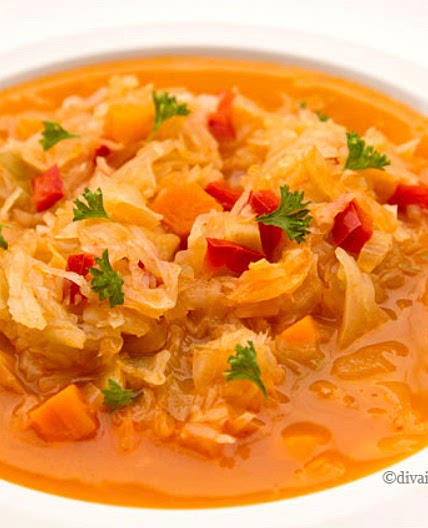 Sweet cabbage soup with tomato sauce ( Romanian food )