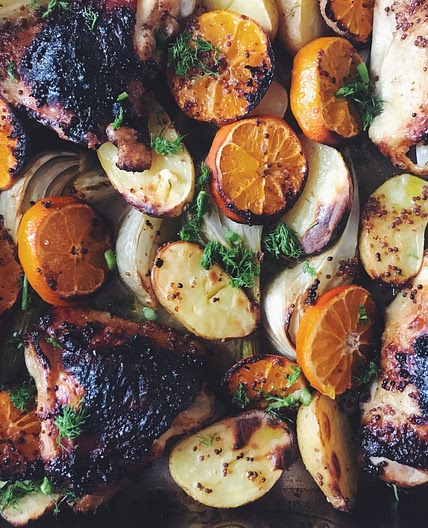 Chicken and potato tray bake with fennel and clementines recipe 