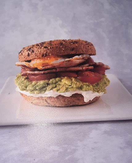 Bacon, egg and avocado bagel