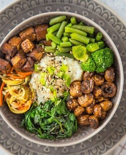 Mushrooms, Brussels Sprouts & Tofu Grain Bowls
