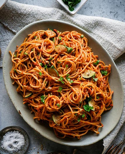 Grilled Red Pepper Pesto Pasta